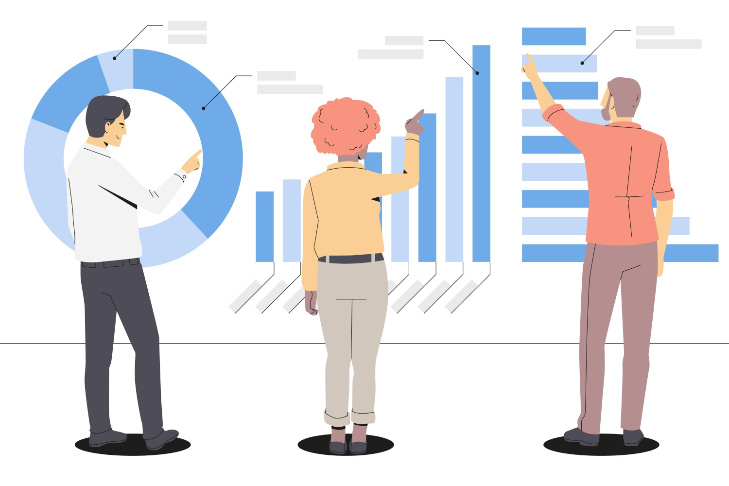 Team analyzing HR software data with graphs and charts, showcasing workforce management and employee engagement tools.