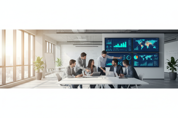 HR analytics helps businesses analyze data for smarter decision-making in a modern meeting setting.