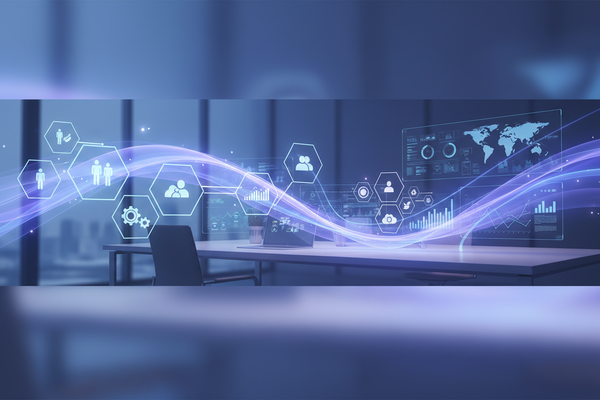 HR automation for modern businesses illustrated with digital interface and workspace technology.