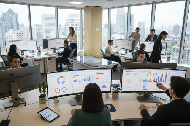 Smart HR software helps businesses streamline operations and improve productivity in a modern office environment.